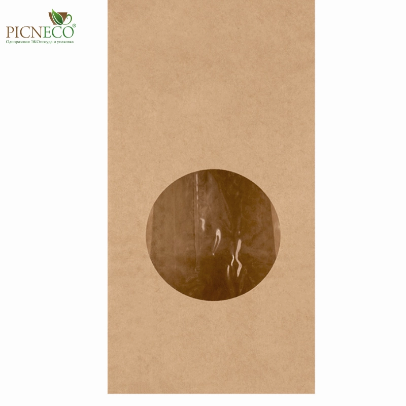 товар Крафт пакет с окном 50 мм, ламинированный, прямоугольное дно, 80*50*170 мм KPRL08